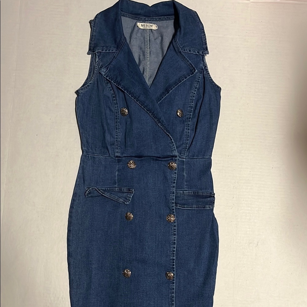 Mebon Denim Sleeveless Double-Breasted Dress
